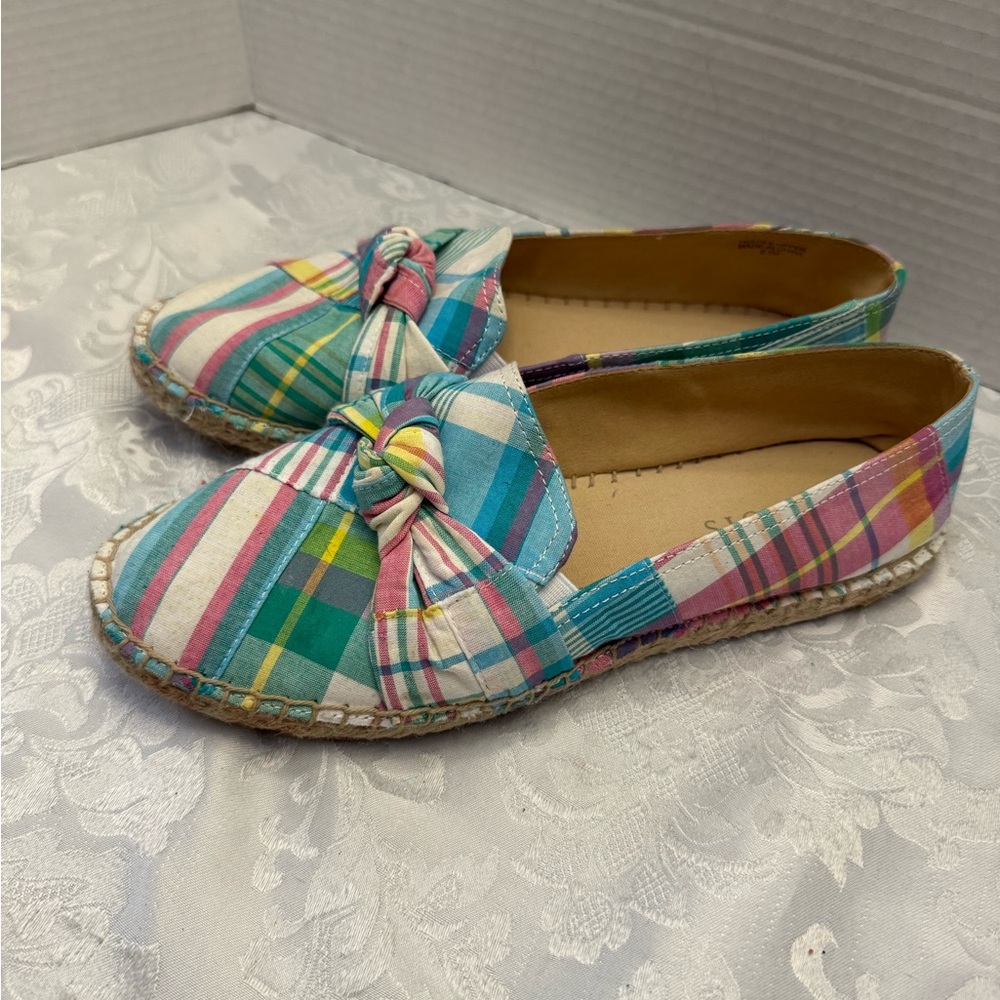 Talbots 8.5M Izzy Knot Detail Espadrilles Patchwork Comfort Chic Flats Preppy - Picture 6 of 12